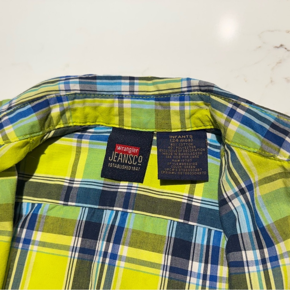 BABY TODDLER BUTTON DOWN SHORT SLEEVE SHIRT. GREEN PLAID SHIRT. Infants (24 mos) - Picture 8 of 8
